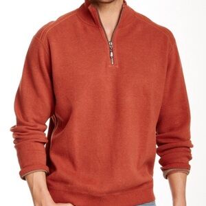 Tommy Bahama 1/4 Zip Sweater Mock Neck Men’s 3XL Orange/Blue Pullover Reversible